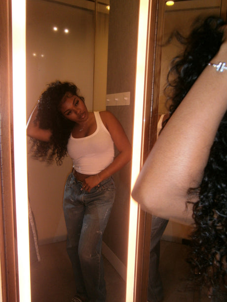 Model-Italian Curly Virgin Hair Bundles | Loose Curly Extensions-the-mona-label
